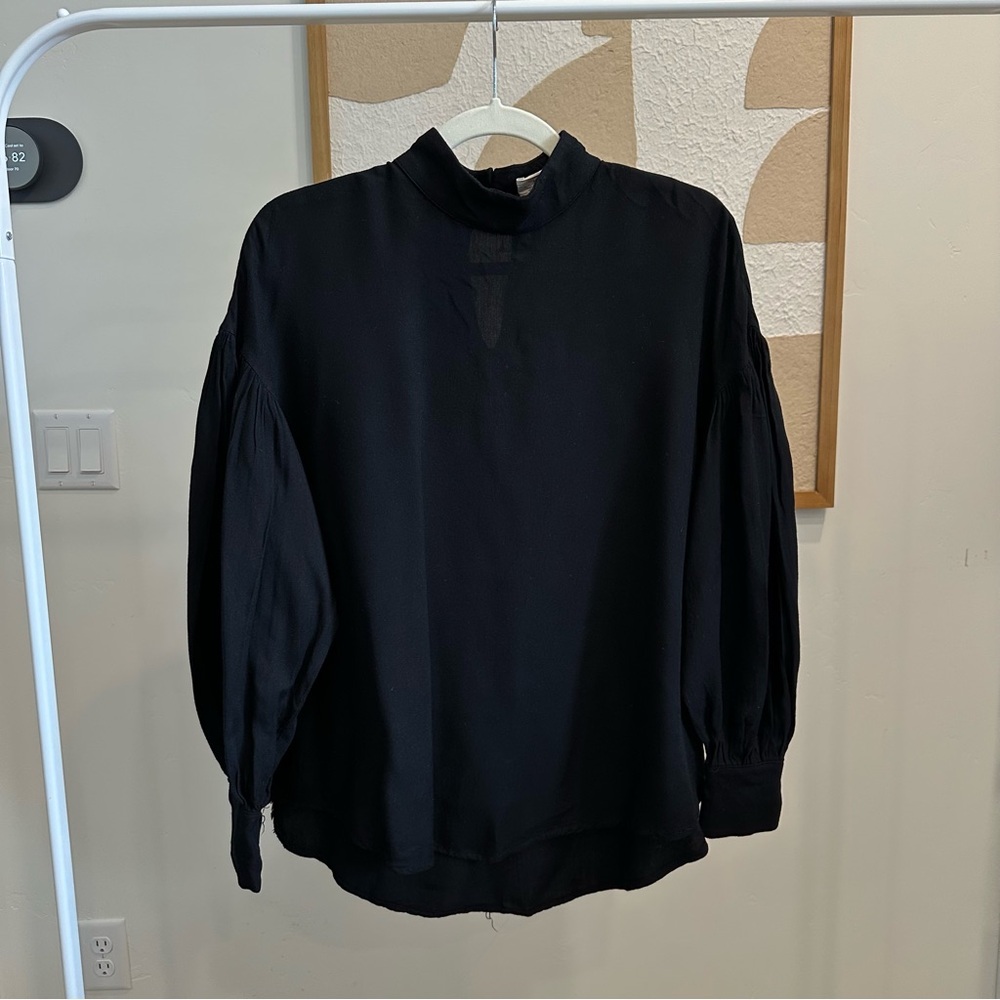 Black Long Sleeve Mock Neck Blouse